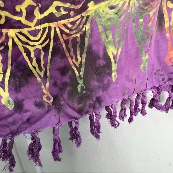 Hand Made Corful Paisley Geometric Print Fringed Poncho‎ Kimono Cover Up OS - Picture 5 of 7